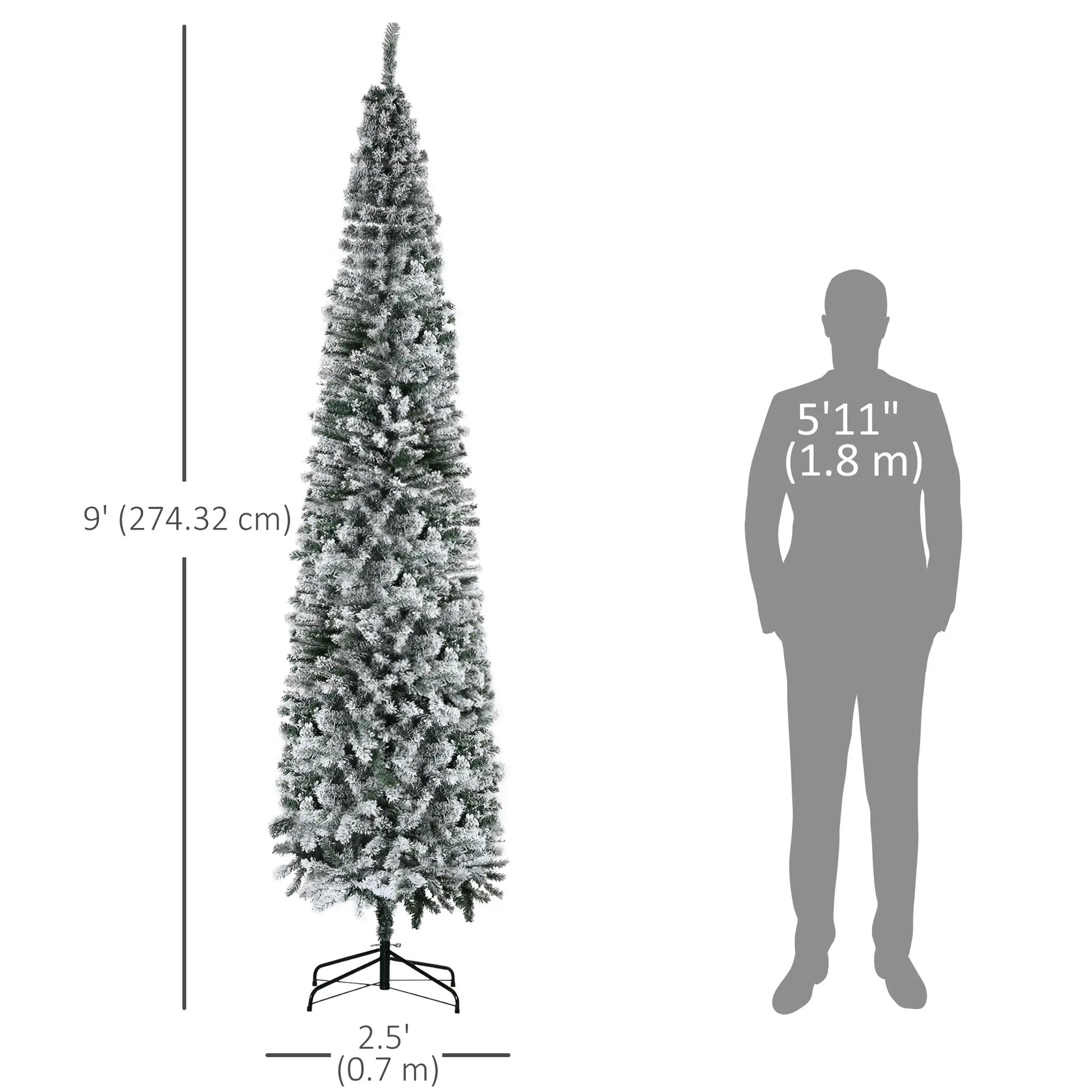 9ft Flocked Pencil Christmas Tree, Realistic Branch Tips, Green Pencil Christmas Trees at Gallery Canada
