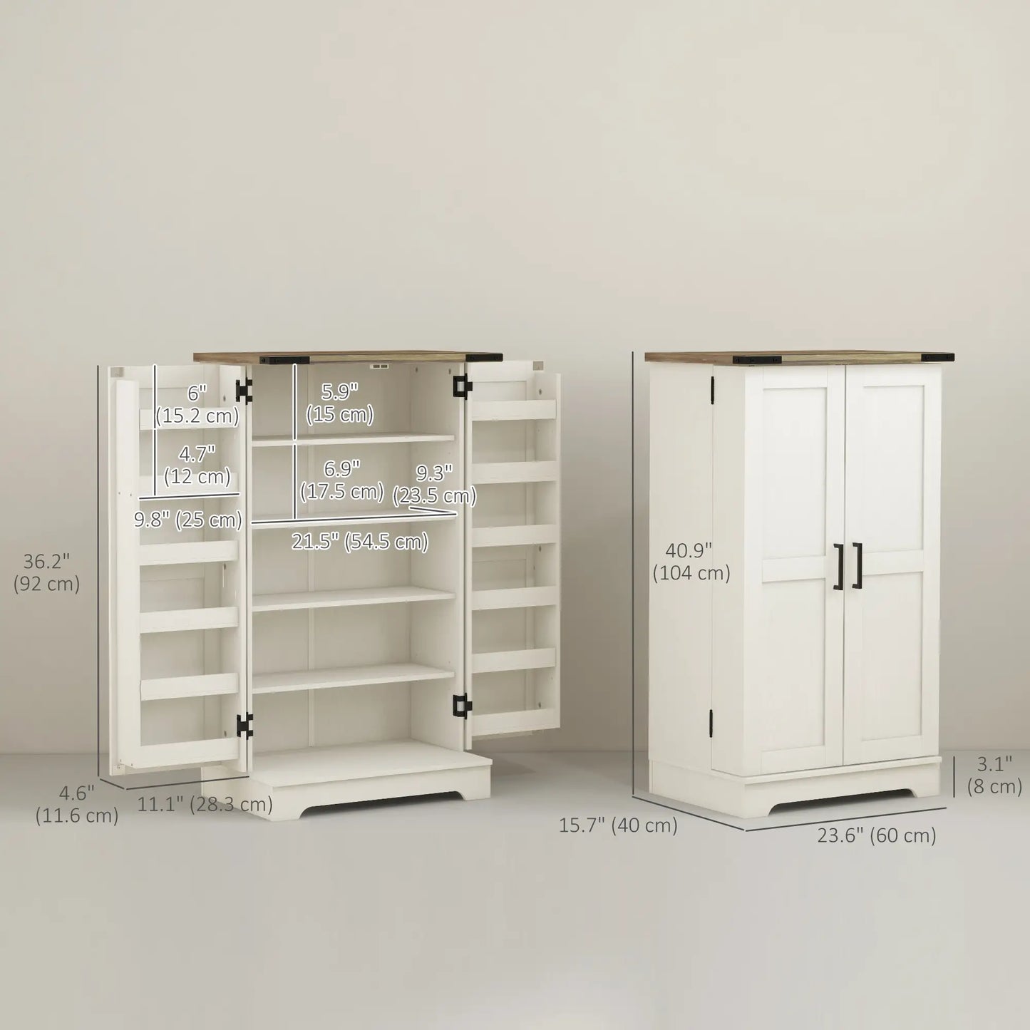 Farmhouse Kitchen Pantry Cabinet, Adjustable Shelves, White Cream Kitchen Pantry Cabinets at Gallery Canada