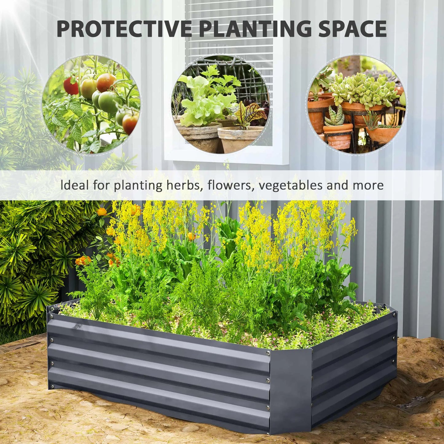 Galvanized Raised Garden Bed, 4' x 3' x 1', Outdoor Metal Planter Box, Dark Grey Galvanized Planter Boxes at Gallery Canada