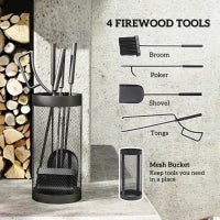 Ensemble d'outils de cheminée avec panier en treillis, kit de 5 pièces