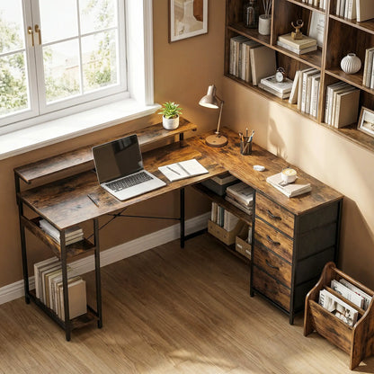Gaming Desk With Power Outlets, LED Lights, Drawers, Monitor Stand, 61", Rustic Brown Gaming Desks at Gallery Canada