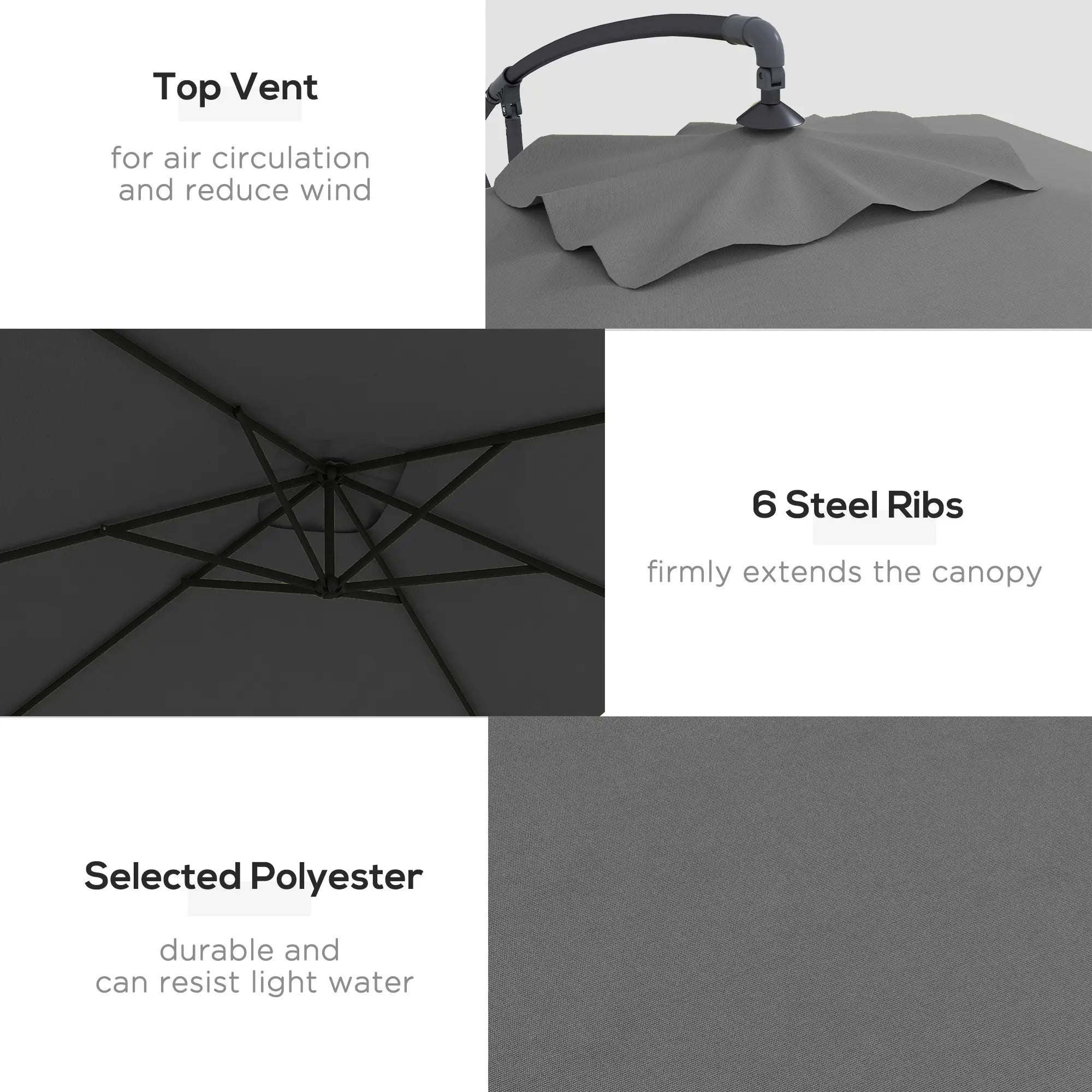 3m Patio Offset Umbrella, With Cross Base, Dark Grey Offset Cantilever Umbrellas at Gallery Canada