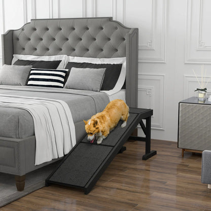 Pet Ramp Bed Steps, Non-Slip Carpet Top, Pine Wood, 59"L x 16"W x 20"H, Black Dog Stairs at Gallery Canada