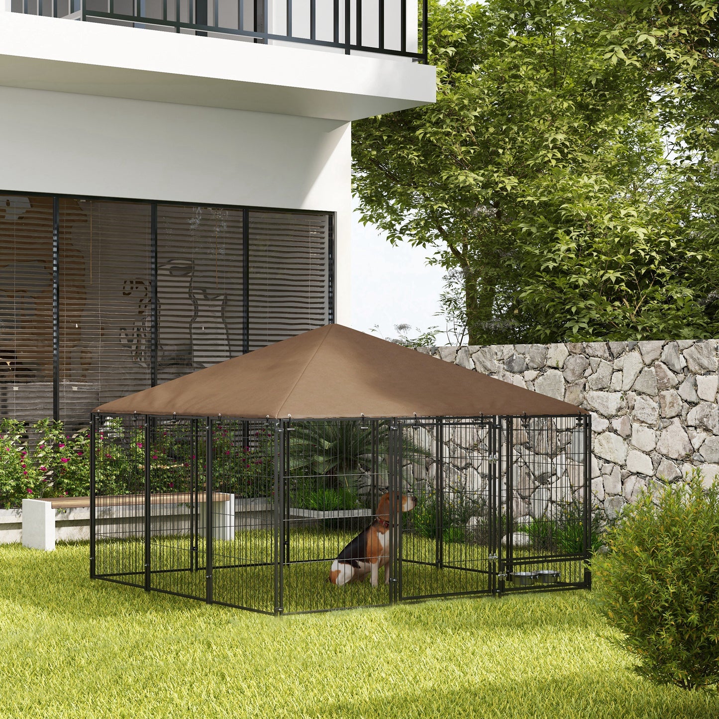6.9' x 6.9' x 5' Outdoor Dog Kennel with Canopy, Rotating Bowls, Coffee at Gallery Canada