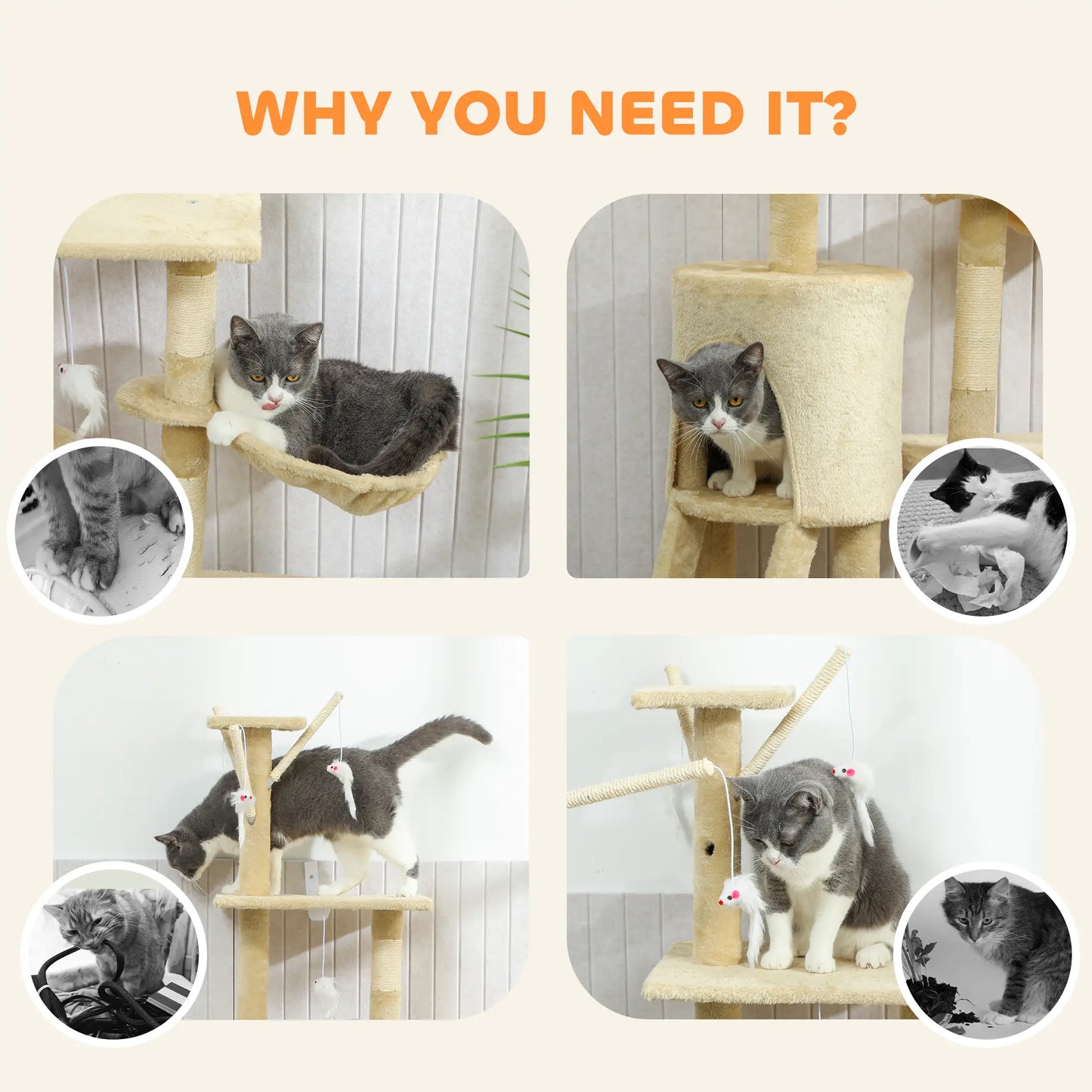 53 Inch Cat Tree Tower, Kitten Activity Centre, Beige Cat Towers at Gallery Canada