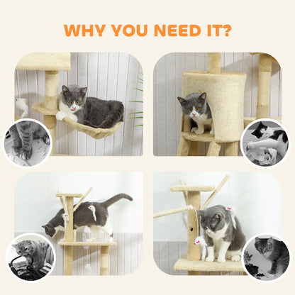 53 Inch Cat Tree Tower, Kitten Activity Centre, Beige Cat Towers at Gallery Canada