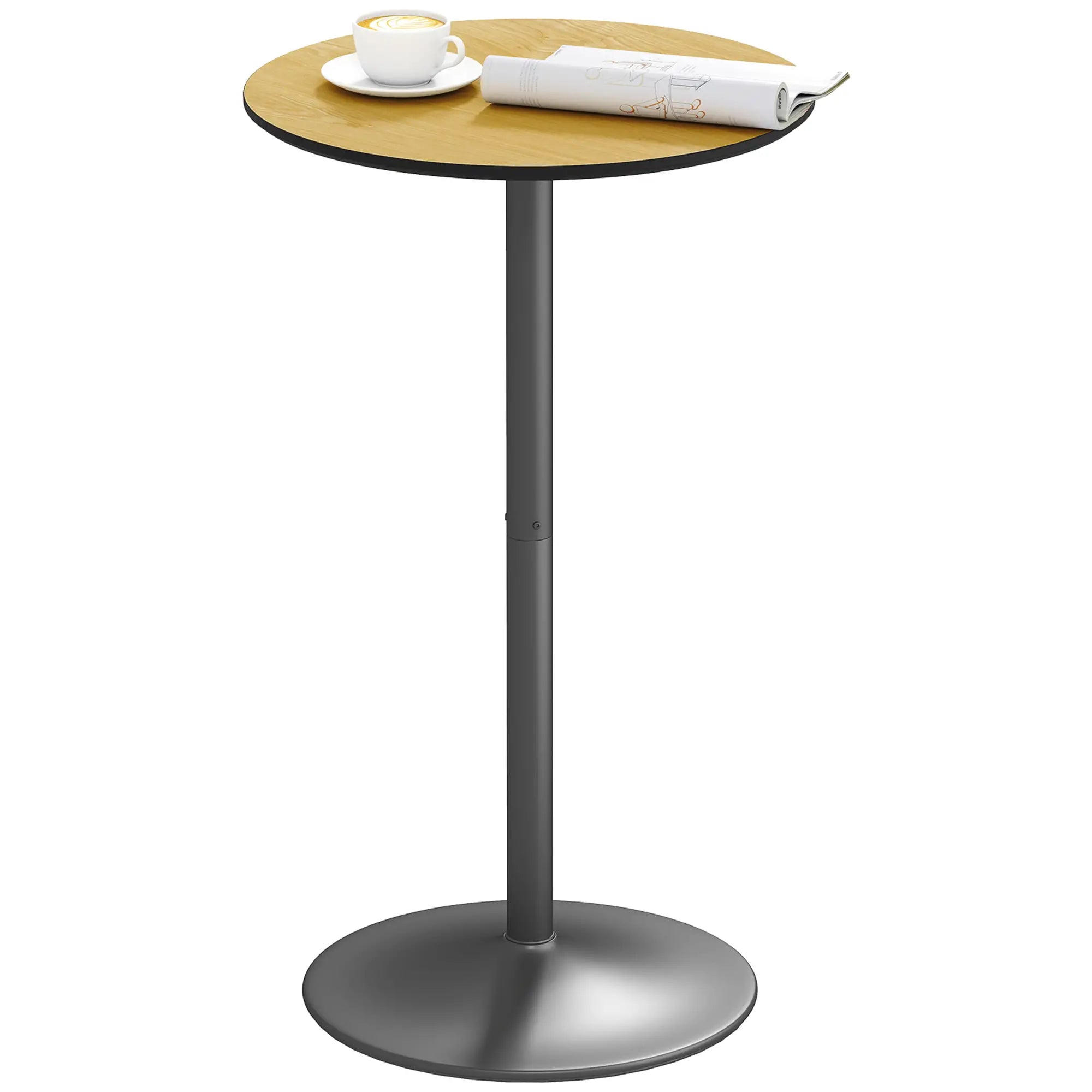 Round Table for 2, 40.2 Inch, Natural Wood, Steel Frame Bar Tables Natural at Gallery Canada