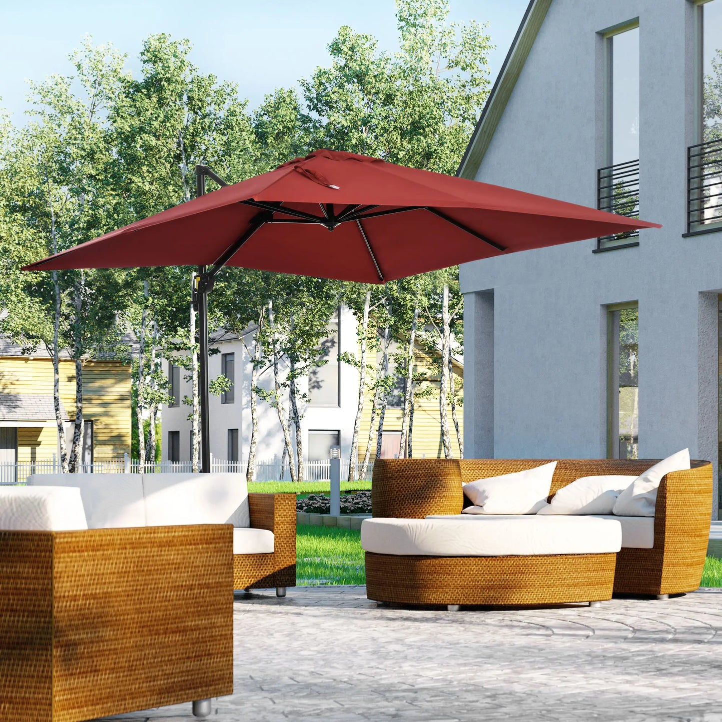 8' x 8' Square Patio Umbrella, 360° Rotation, Aluminum Cantilever, Wine Red Cantilever Umbrellas at Gallery Canada