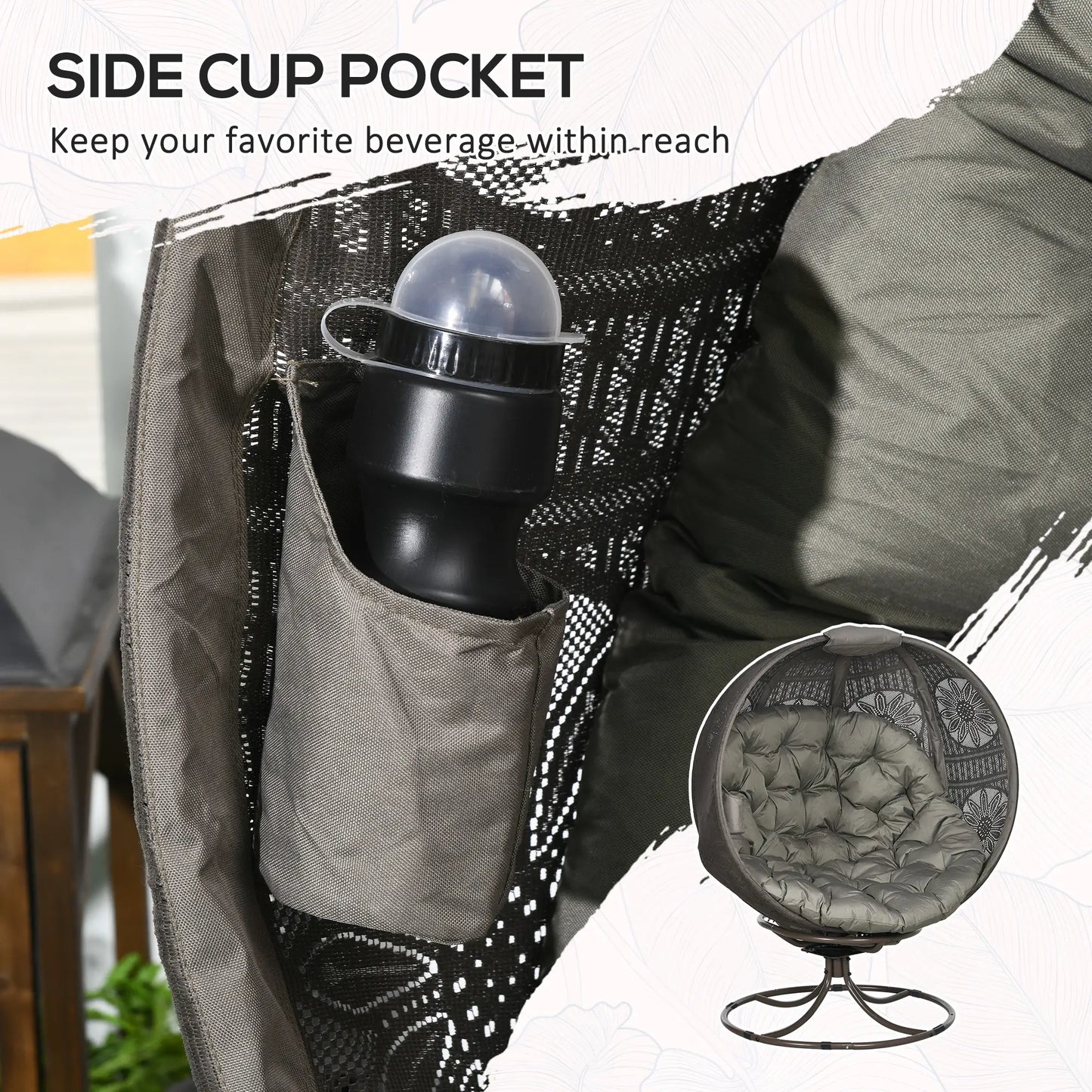 Patio Egg Chair, Swivel Base, Foldable, Large Seat Cushion, Cup Holder, Indoor Outdoor Patio Chairs at Gallery Canada