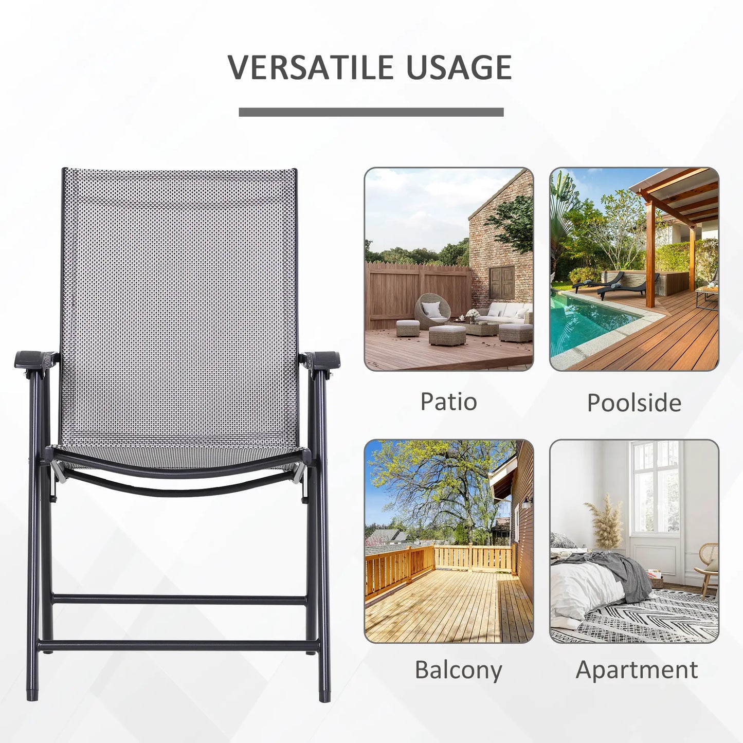 4-Piece Folding Chair Set, Outdoor Furniture with Armrests, Grey Patio Chairs at Gallery Canada