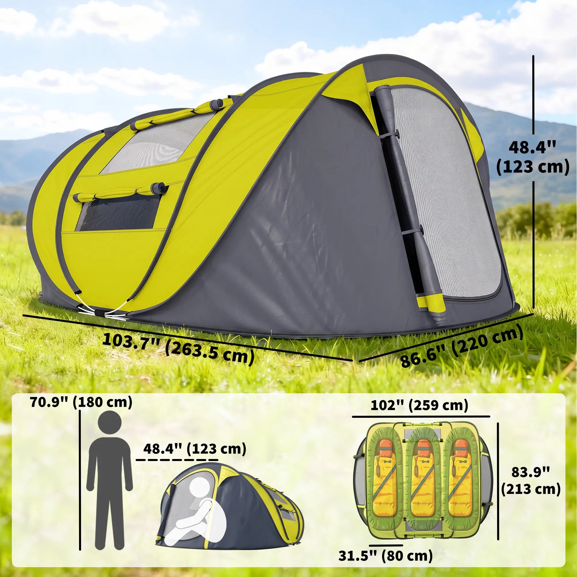 4 Person Camping Tent, Automatic Setup, Yellow Camping Tents at Gallery Canada
