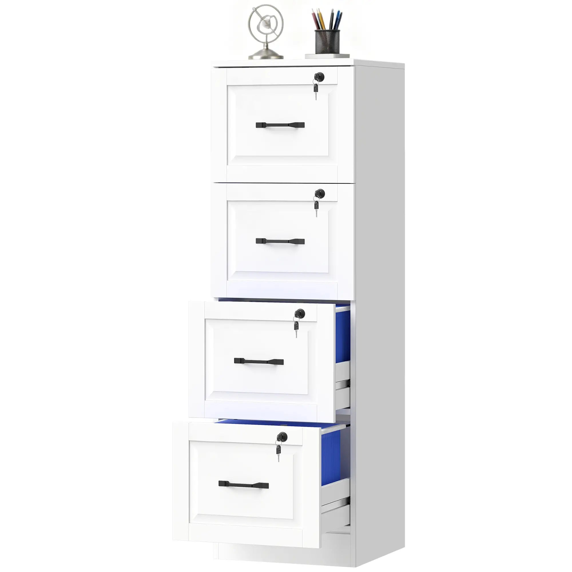 4 Drawer File Cabinet With Lock, Vertical Filing Cabinet, White Office Cabinets & Cupboards White at Gallery Canada