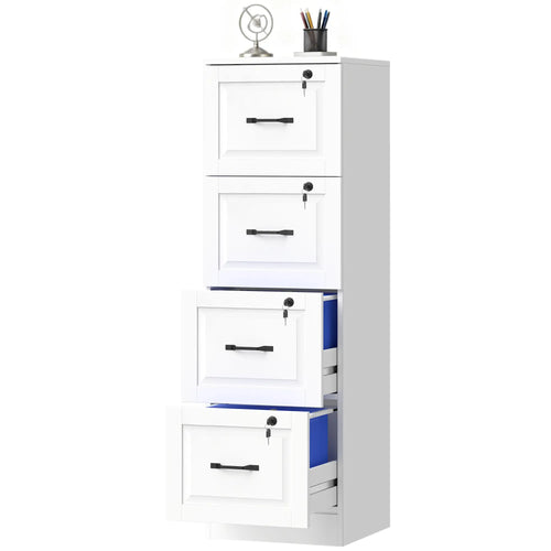 4 Drawer File Cabinet With Lock, Vertical Filing Cabinet, White