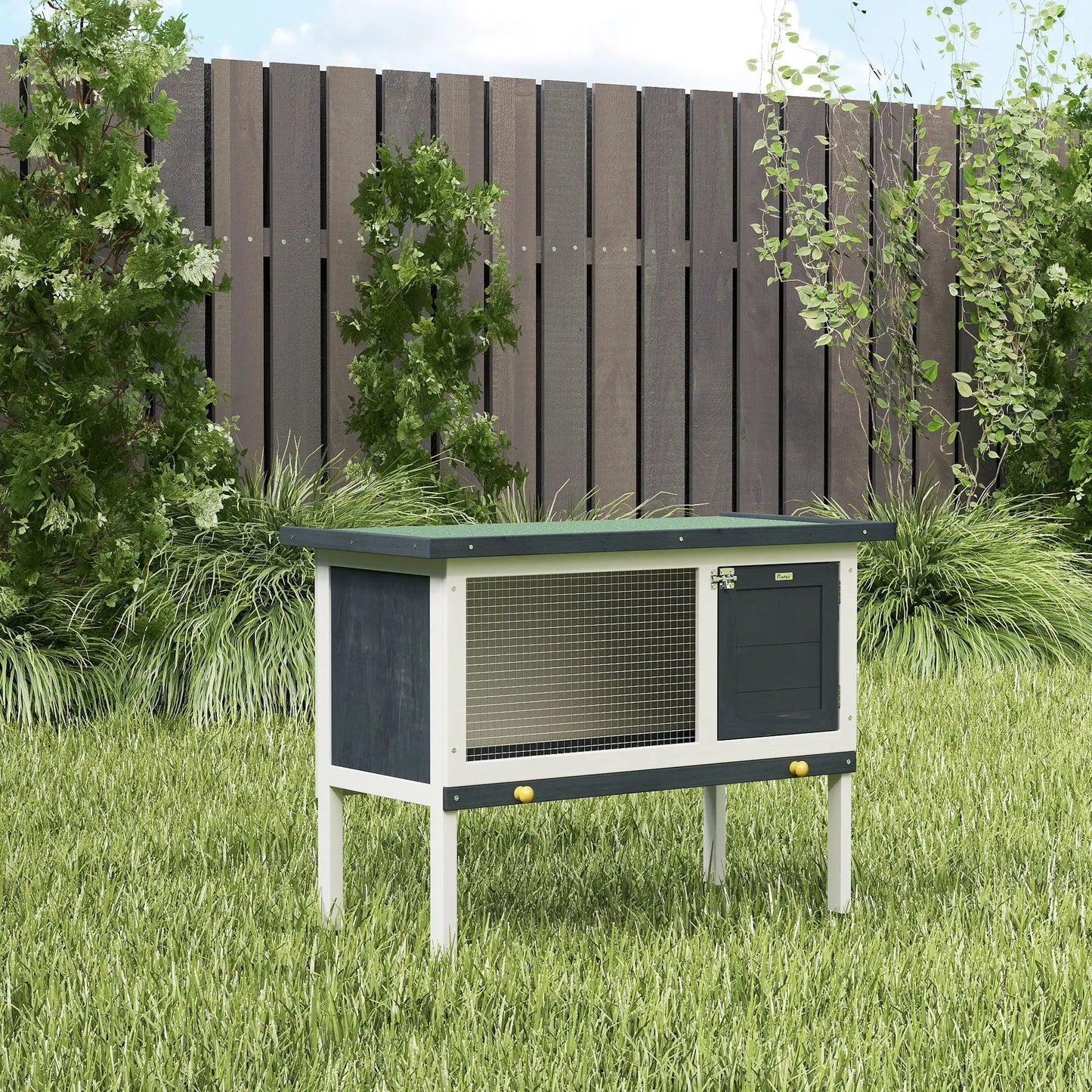 Wooden Outdoor Rabbit Hutch, Slide-Out Tray, Openable Roof, 35" W x 18" D x 26" H, Black Rabbit Hutch at Gallery Canada