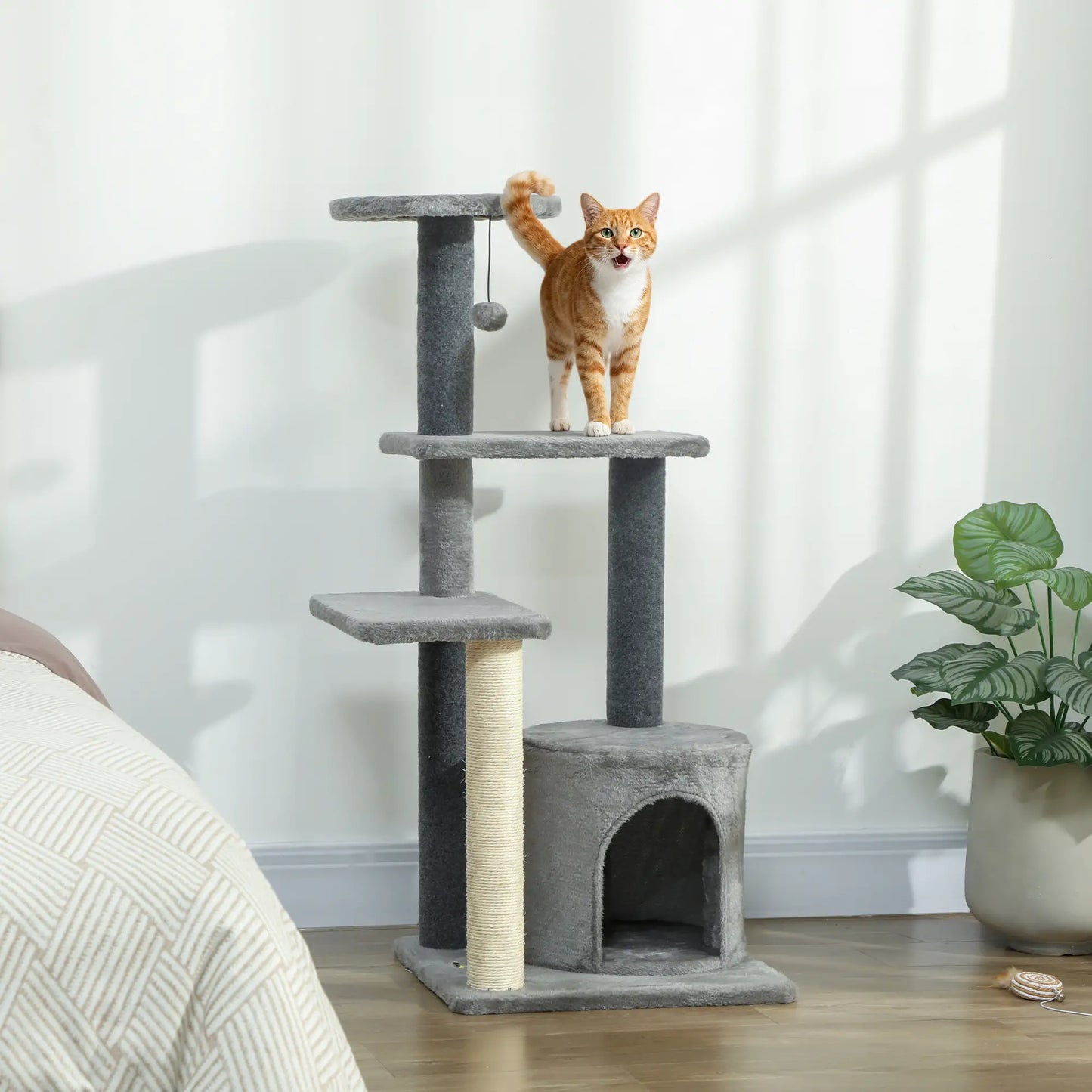 Cat Tree Tower, Multi-Level, Sisal Scratching Post, Large 41"H, Grey Compact Towers at Gallery Canada
