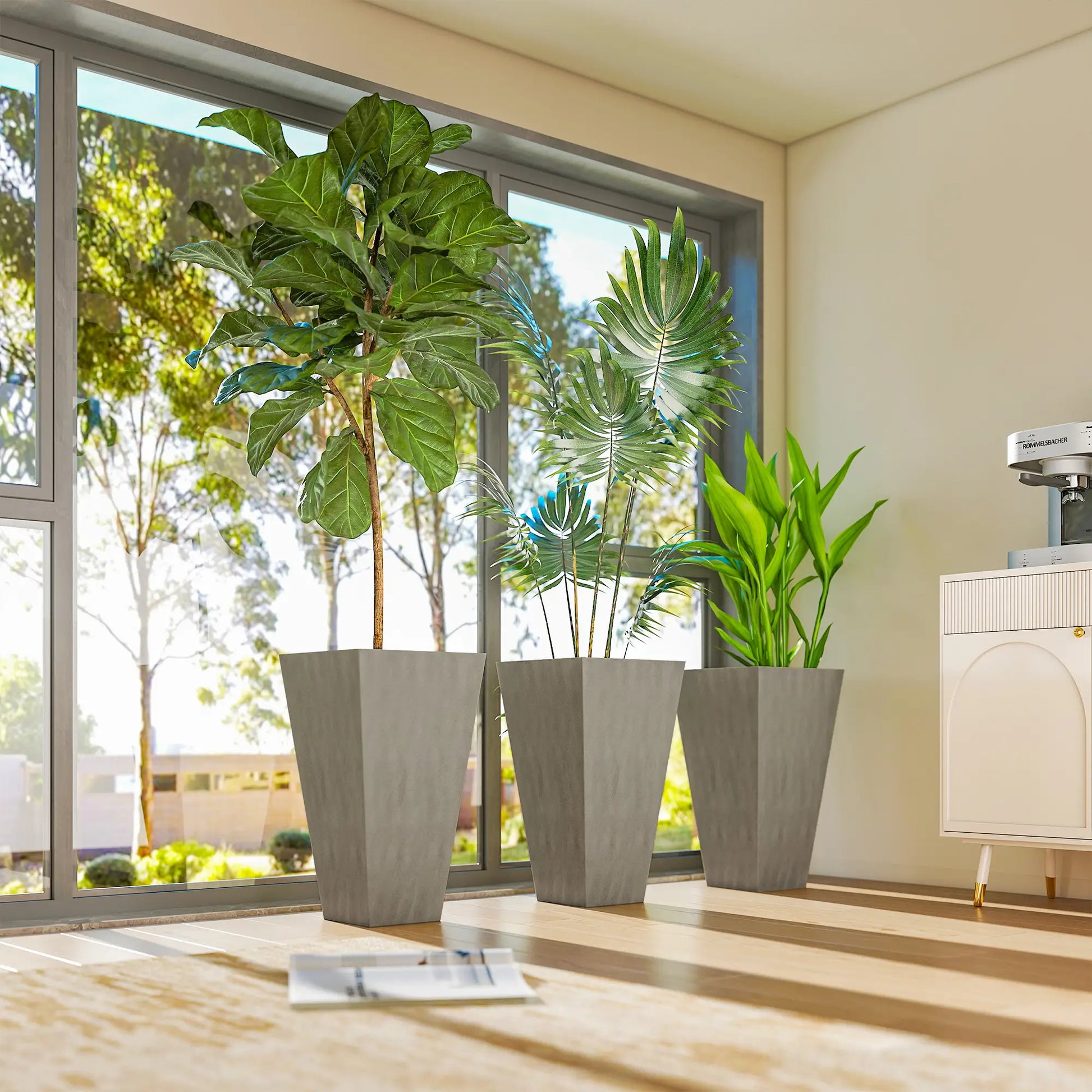 28" Tall Garden Plastic Planters, Set of 3, Indoor Outdoor, Mixed Grey, Grey Garden Accessories at Gallery Canada