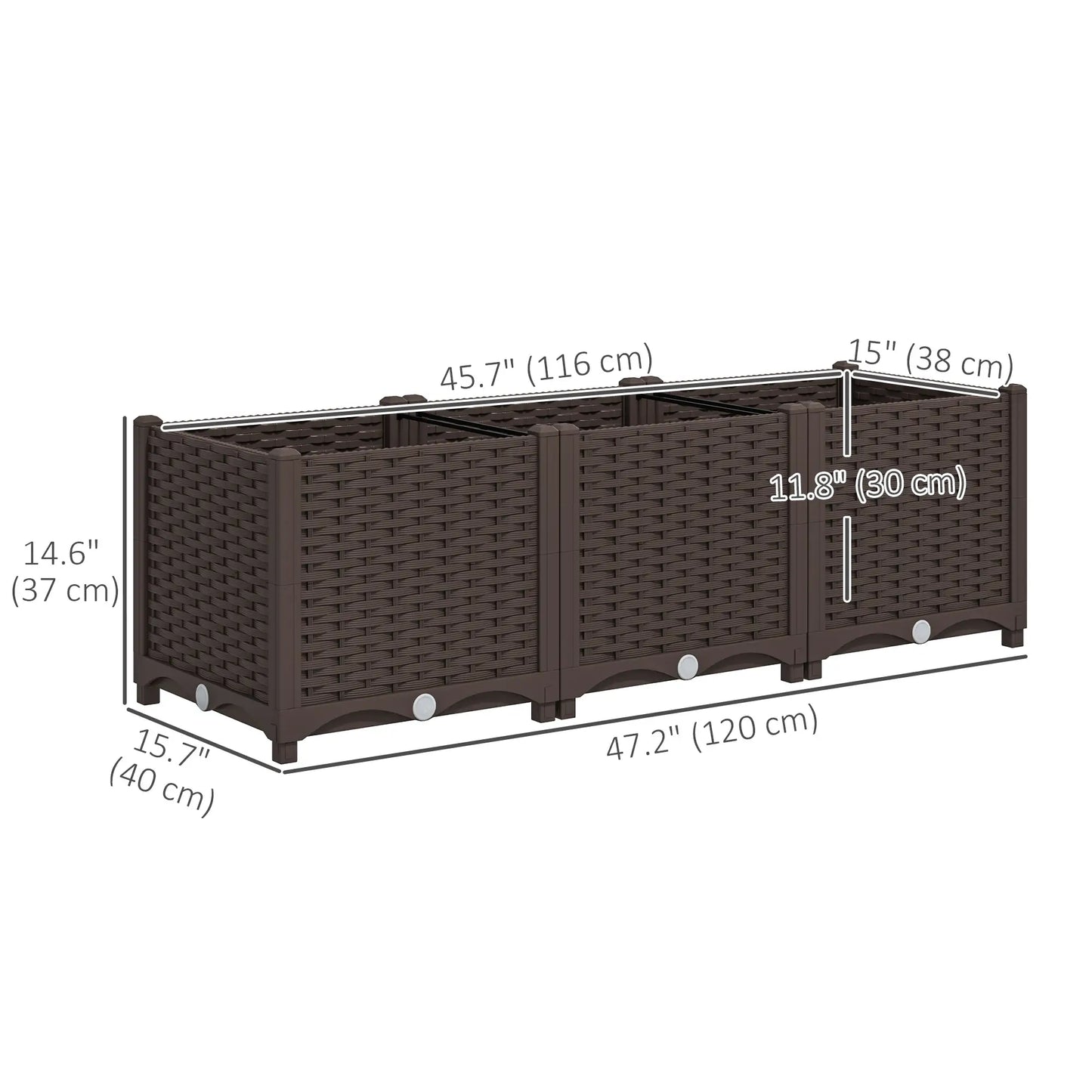 Plastic Raised Garden Bed, Outdoor Planter Box, 47.2" x 15.7" x 14.6", Brown Raised Garden Beds at Gallery Canada