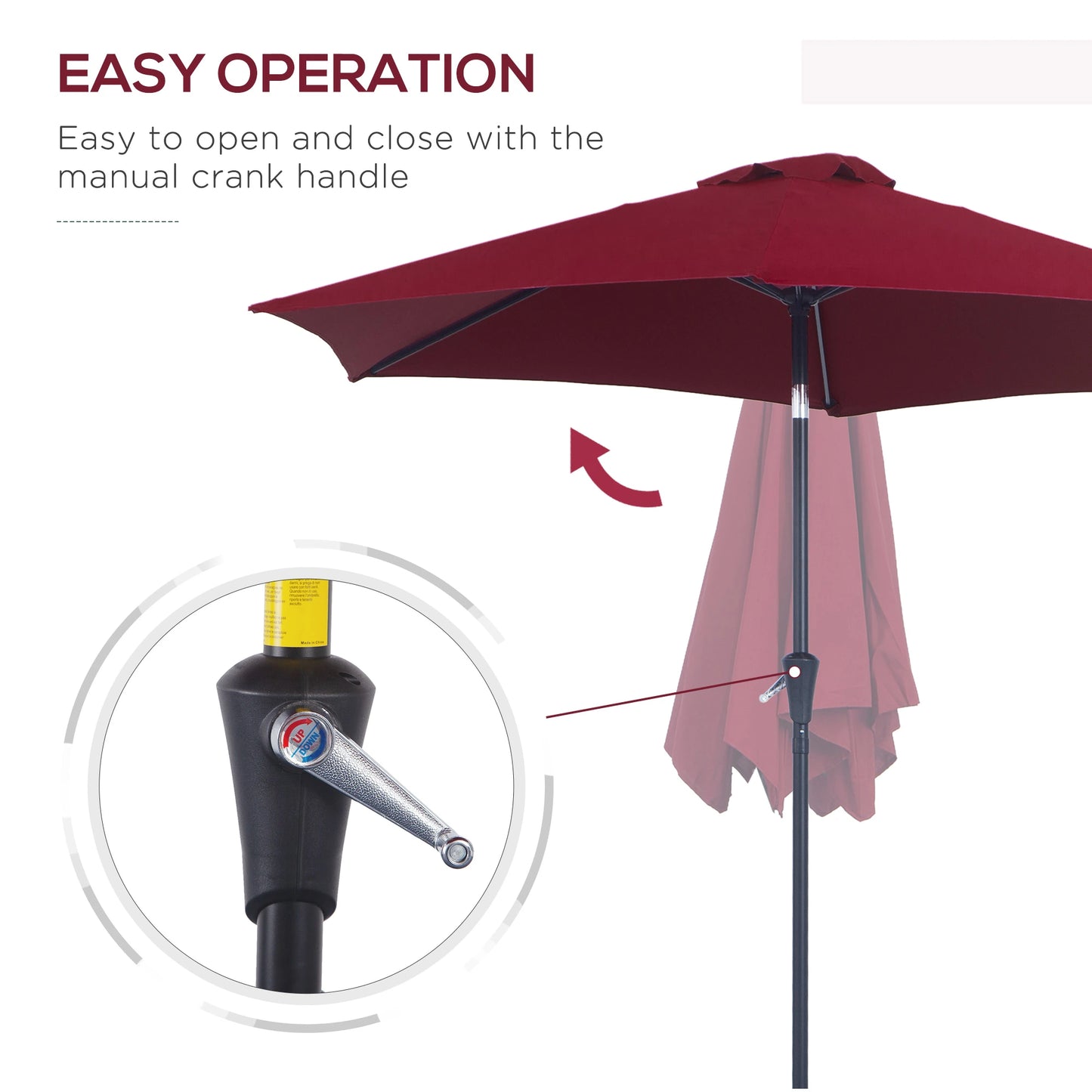 8.5FT Round Garden Parasol, 6 Ribs, Tilt Canopy with Crank Handle, Wine Red Sun Umbrellas at Gallery Canada