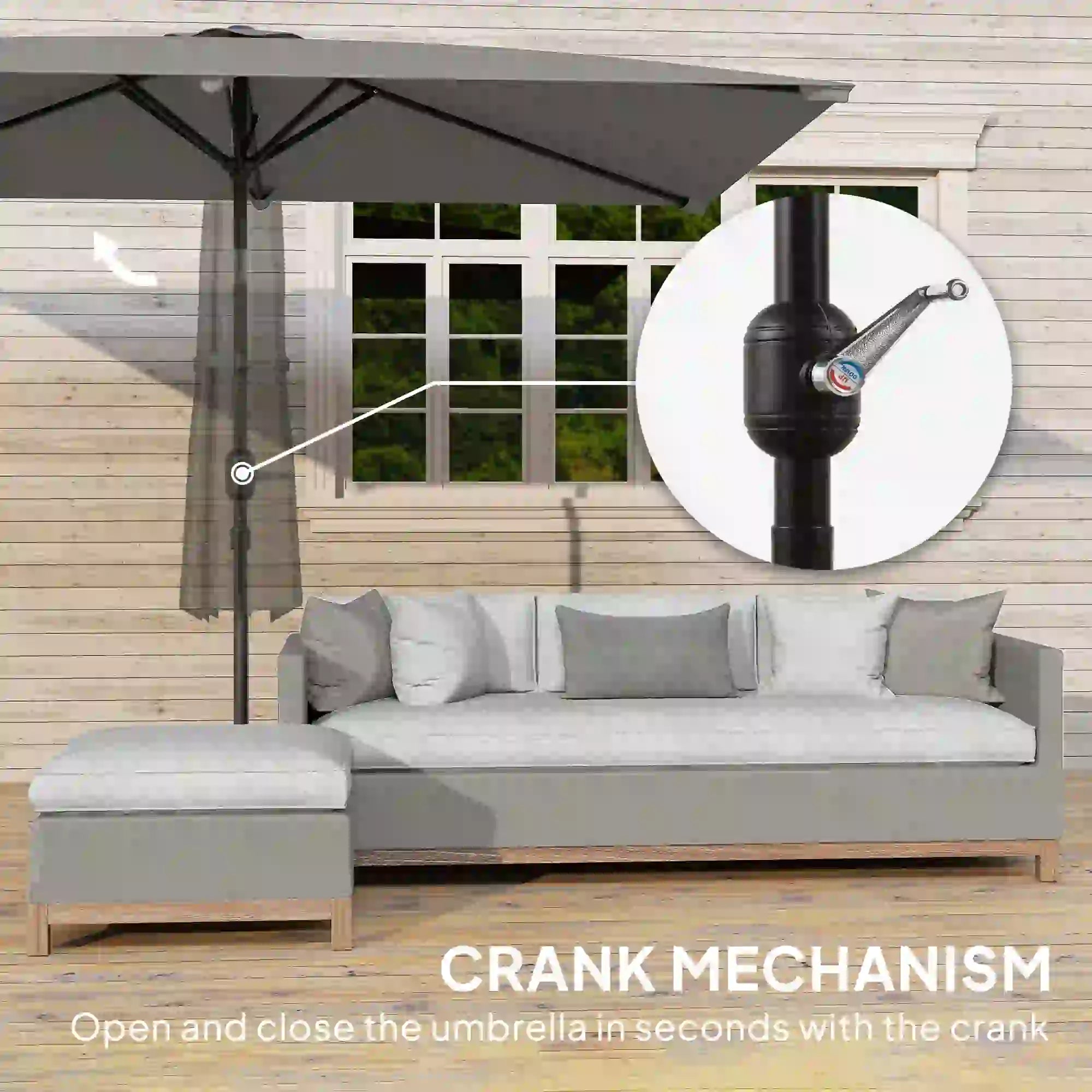 6.5x9.6ft Rectangle Aluminum Patio Umbrella, Outdoor Sunshade, Light Grey Sun Umbrellas at Gallery Canada