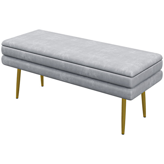 End of Bed Bench, Velvet-feel Upholstered Bench with Thick Padded Seat and Steel Legs, Modern Bedroom Bench, Dark Grey at Gallery Canada
