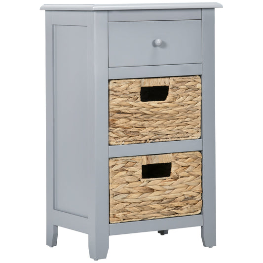 End Side Table with Removable Woven Baskets and Drawer for Living Room, Bedroom, 15.6"x11.8"x26.2", Gray - Gallery Canada