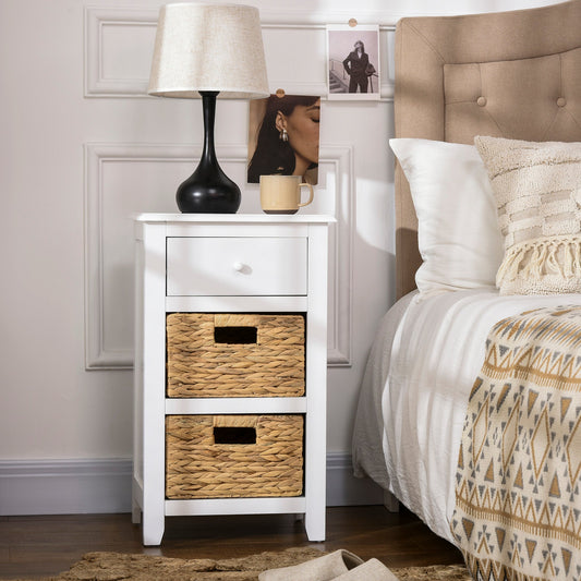 End Side Table with Removable Woven Baskets and Drawer for Living Room, Bedroom, 15.6"x11.8"x26.2", White - Gallery Canada