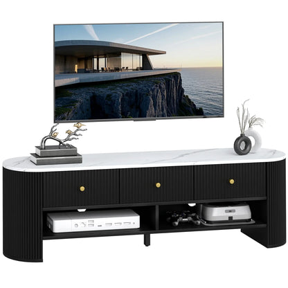 Modern TV Stand, Marble-Effect Top, 3 Drawers, 2 Shelves, 32-65 Inch, Black TV Stands at Gallery Canada