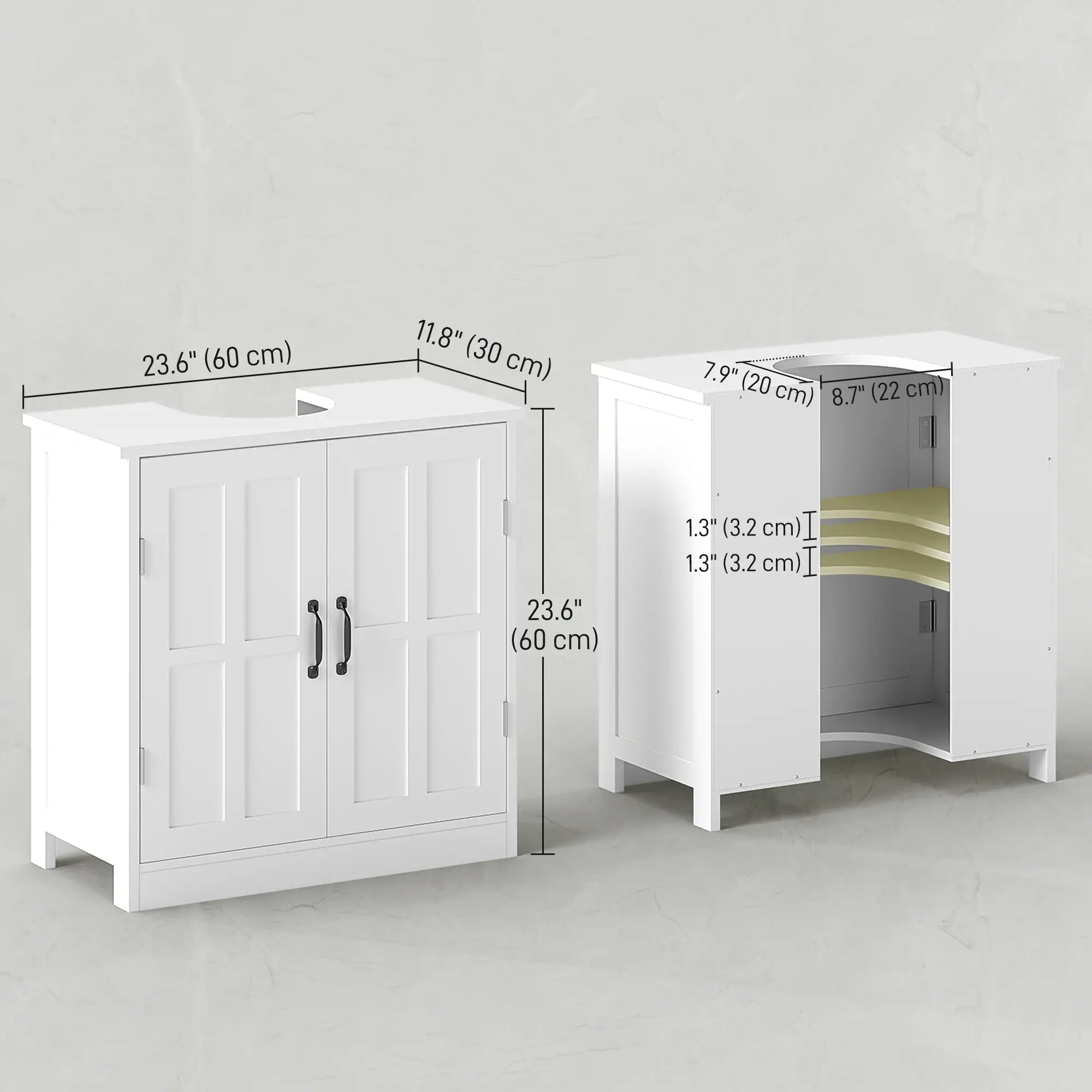 Pedestal Under Sink Cabinet, Bathroom Vanity Storage, Double Doors, Adjustable Shelf, White Bathroom Cabinets at Gallery Canada