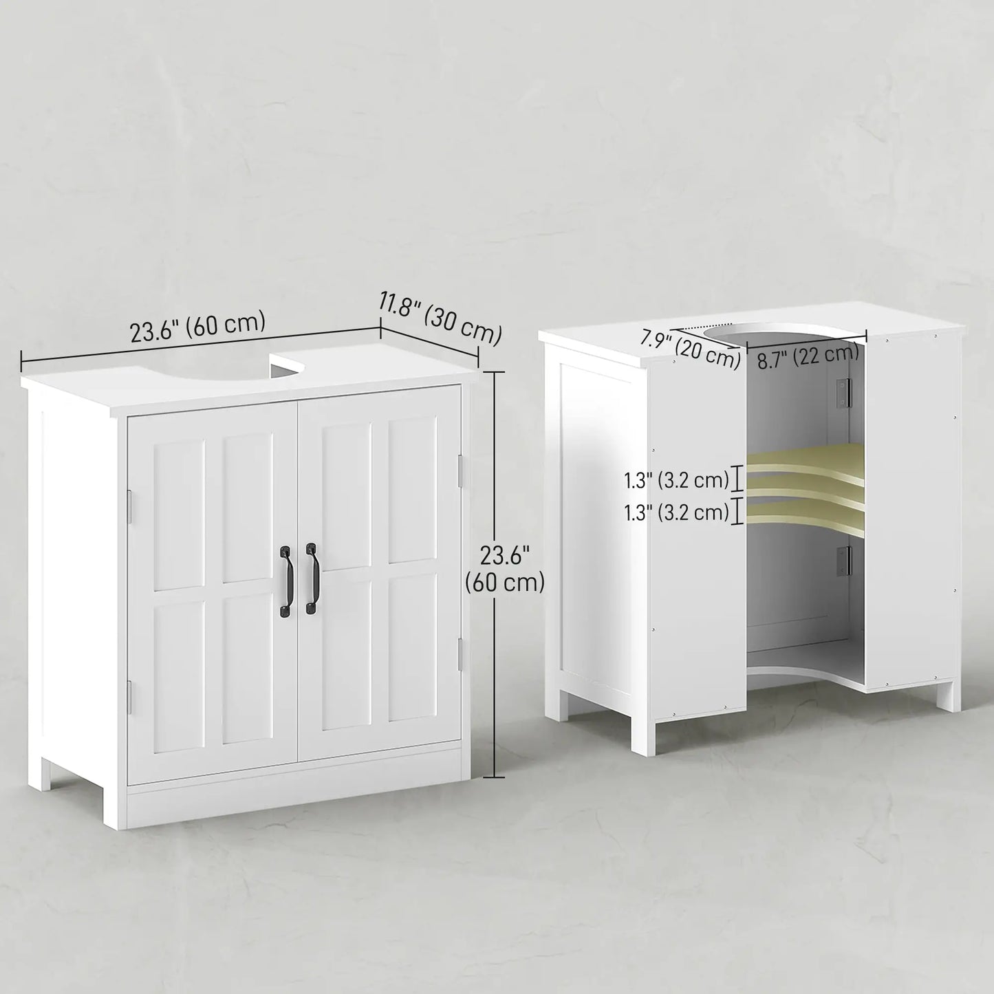 Pedestal Under Sink Cabinet, Bathroom Vanity Storage, Double Doors, Adjustable Shelf, White Bathroom Cabinets at Gallery Canada