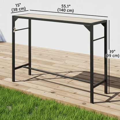 Outdoor Bar Table With Built-In Bottle Opener, Wood Grain Plastic Top, 55" x 15" x 39" Patio Dining Tables at Gallery Canada