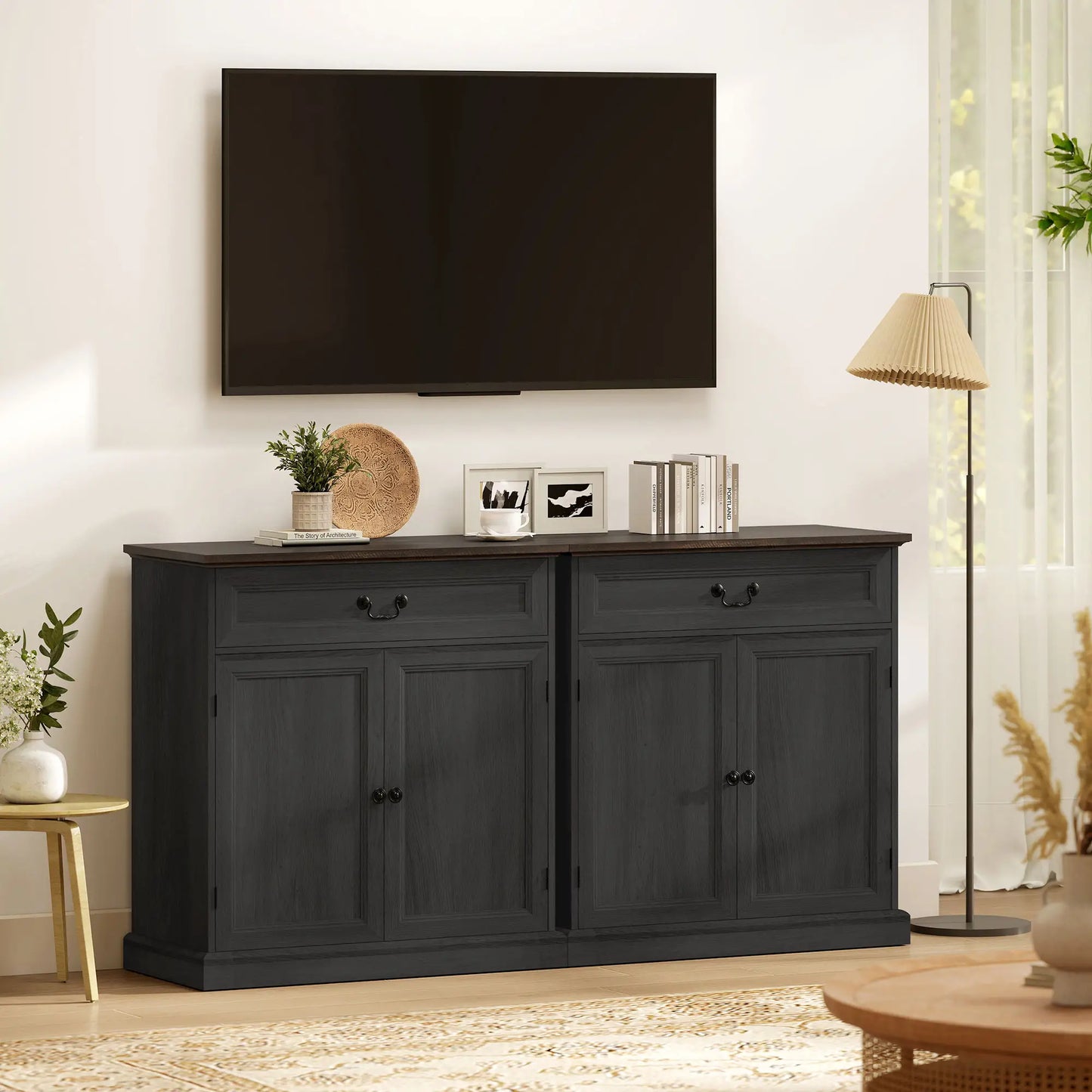 32" Buffet Cabinet, Black Wood Grain, Farmhouse Sideboard, Black Bar Cabinets at Gallery Canada