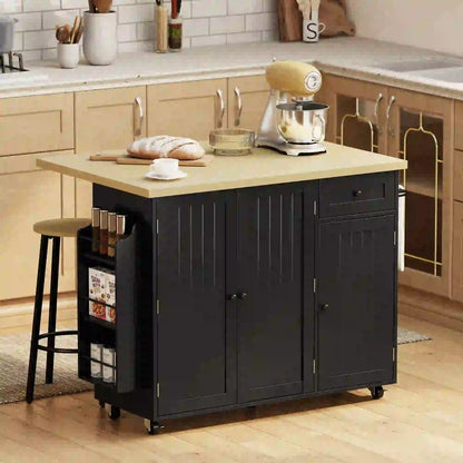 Kitchen Island Cart With Drop Leaf, Drawer, Rack, Black