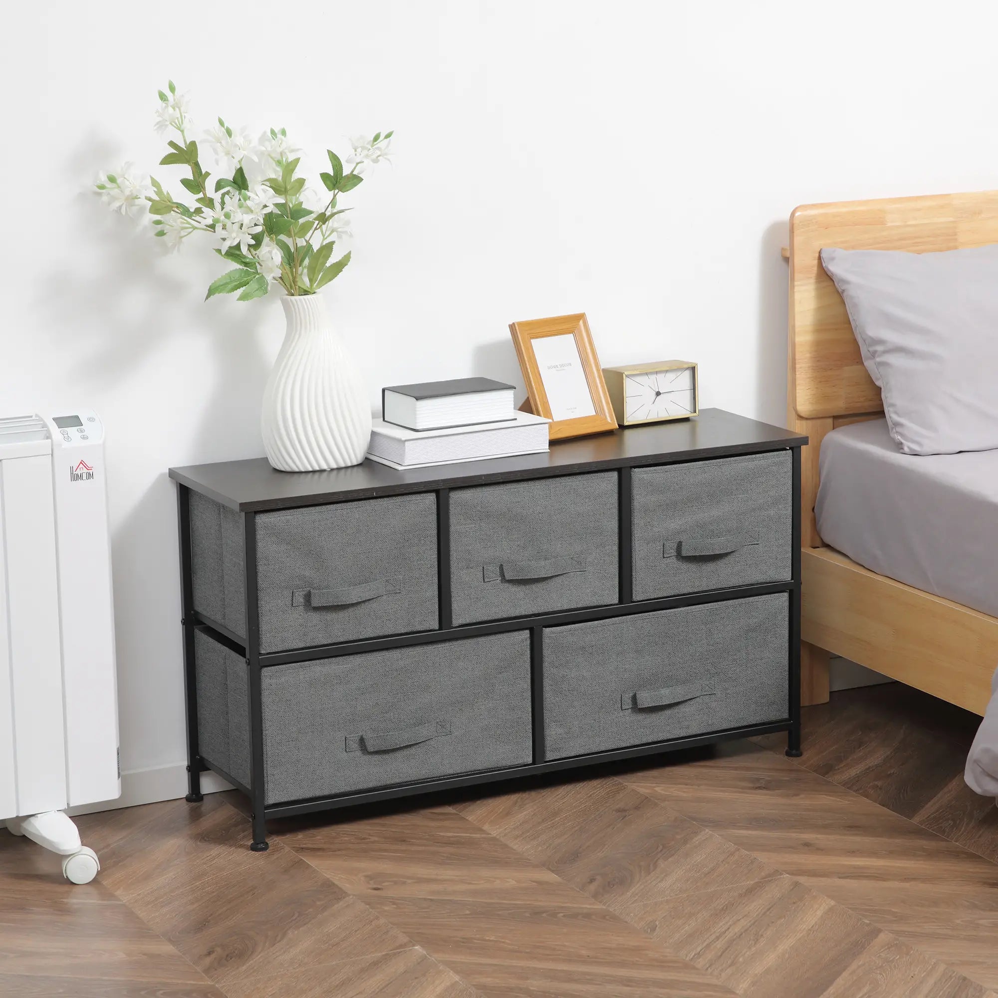 Linen Drawer Cabinet, 5 Removable Drawers, Metal Frame, Adjustable Feet, Dark Grey Storage Cabinets at Gallery Canada