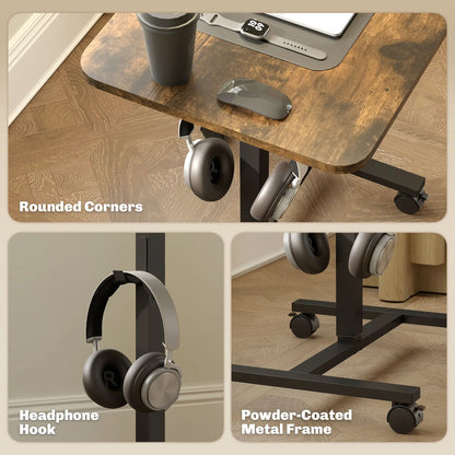 Height Adjustable Standing Desk, Pneumatic Sit Stand Desk, Rustic Brown Office Desks & Work Stations at Gallery Canada