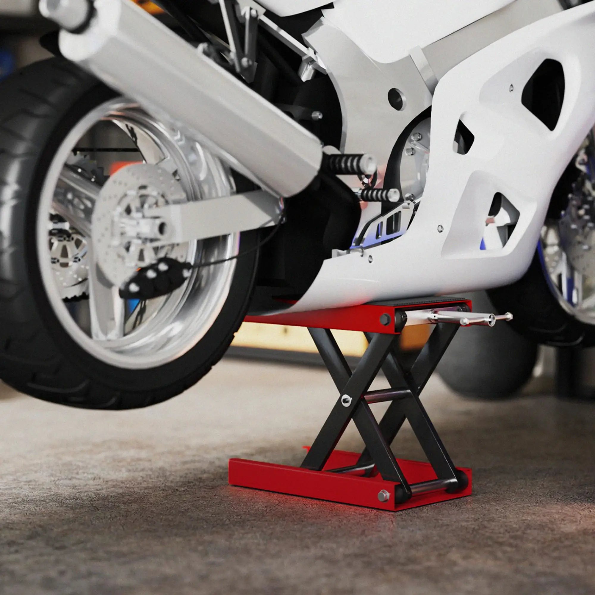 1100lbs Motorcycle Jack, Adjustable Scissor Lift, Anti-Slip Deck, Red Bike Trainer Stands at Gallery Canada