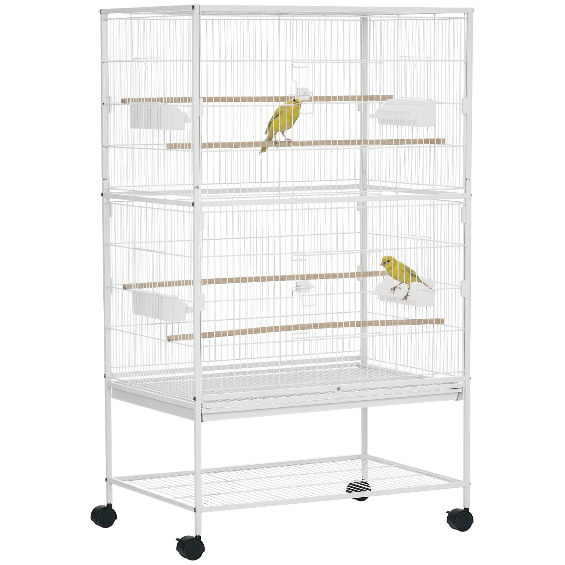 52" Large Rolling Steel Bird Cage, With Stand, Shelf, Perch, White Bird Cages White at Gallery Canada