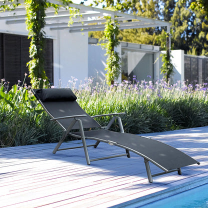 Heavy Duty Adjustable Folding Reclining Chair, Outdoor Sun Lounger, Black Lounger Chairs at Gallery Canada