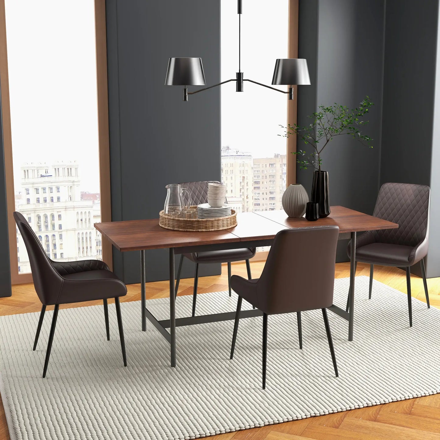 Upholstered Kitchen Chairs, Set of 4, Diamond Tufting, Steel Legs, Brown Bar Stools at Gallery Canada