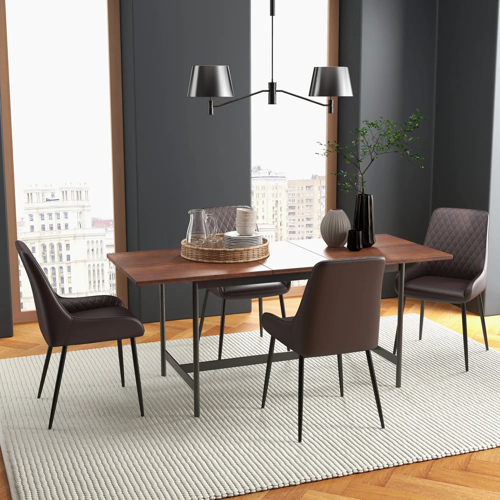 Upholstered Kitchen Chairs, Set of 4, Diamond Tufting, Steel Legs, Brown Bar Stools at Gallery Canada