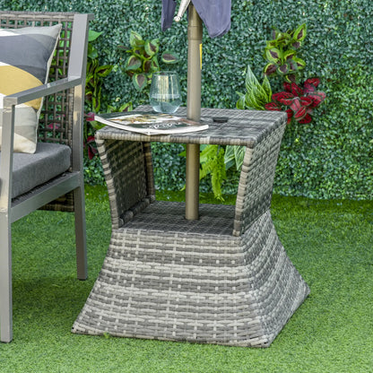 21.3" Square Rattan Side Table With Umbrella Hole, Grey Patio Side Tables at Gallery Canada