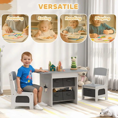 3 Piece Kids Table and Chair Set, 6 Removable Drawers, Light Grey Kids Table Sets at Gallery Canada