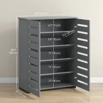 Shoe Storage Cabinet, 2 Slatted Doors, Holds 15 Pairs, Dark Grey Shoe Storage Cabinets & Racks at Gallery Canada