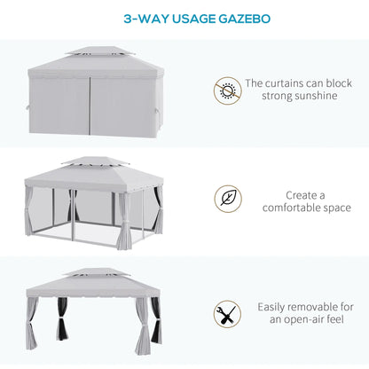 13' x 10' Outdoor Gazebo, 2-Tier Polyester Roof, Vented Mesh Sidewall, Aluminum Frame, Grey Gazebos at Gallery Canada