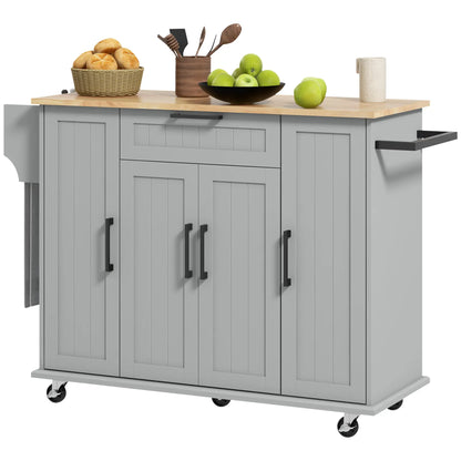 Modern Rolling Kitchen Island Cart, Natural Wood Top, Grey Kitchen Islands & Kitchen Carts Grey, Natural at Gallery Canada