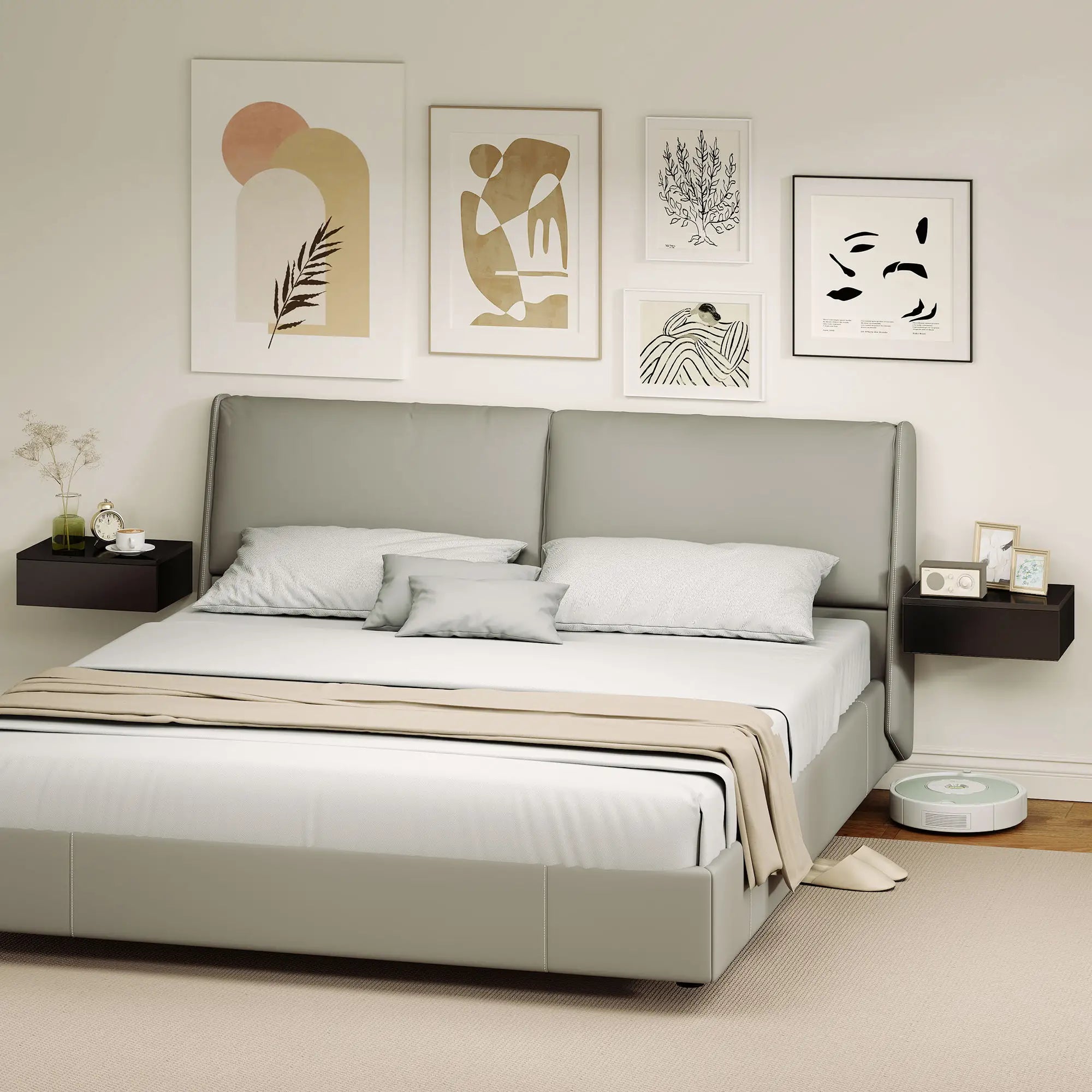 Set Of 2 Wall Mounted Bedside Tables, Floating Nightstands With Drawer, Black Bedside Tables at Gallery Canada