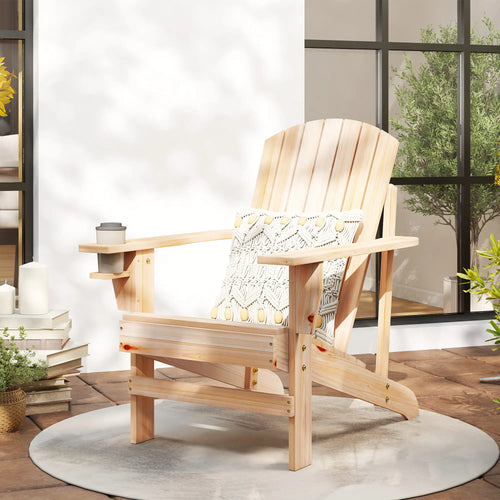 Classic Adirondack Chair with Cup Holder, Natural