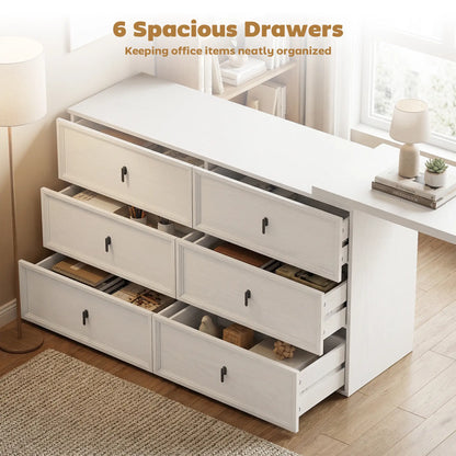 L Shaped Computer Desk, 6 Drawers, White Wood Grain, White Computer Desks at Gallery Canada