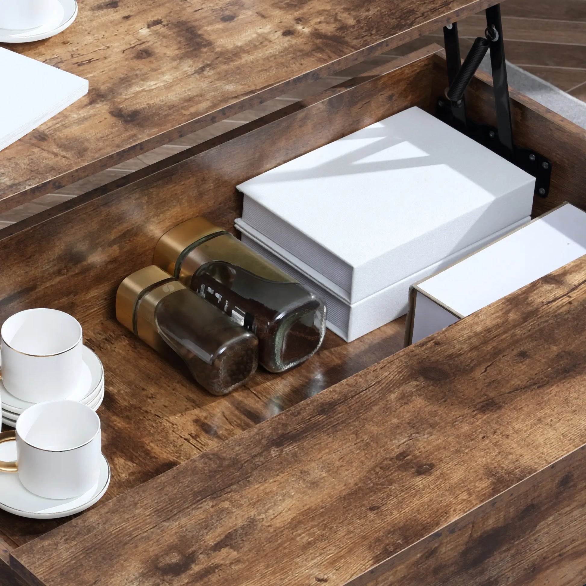 Lift Top Coffee Table, Hidden Storage, Living Room, Rustic Brown Coffee Tables at Gallery Canada