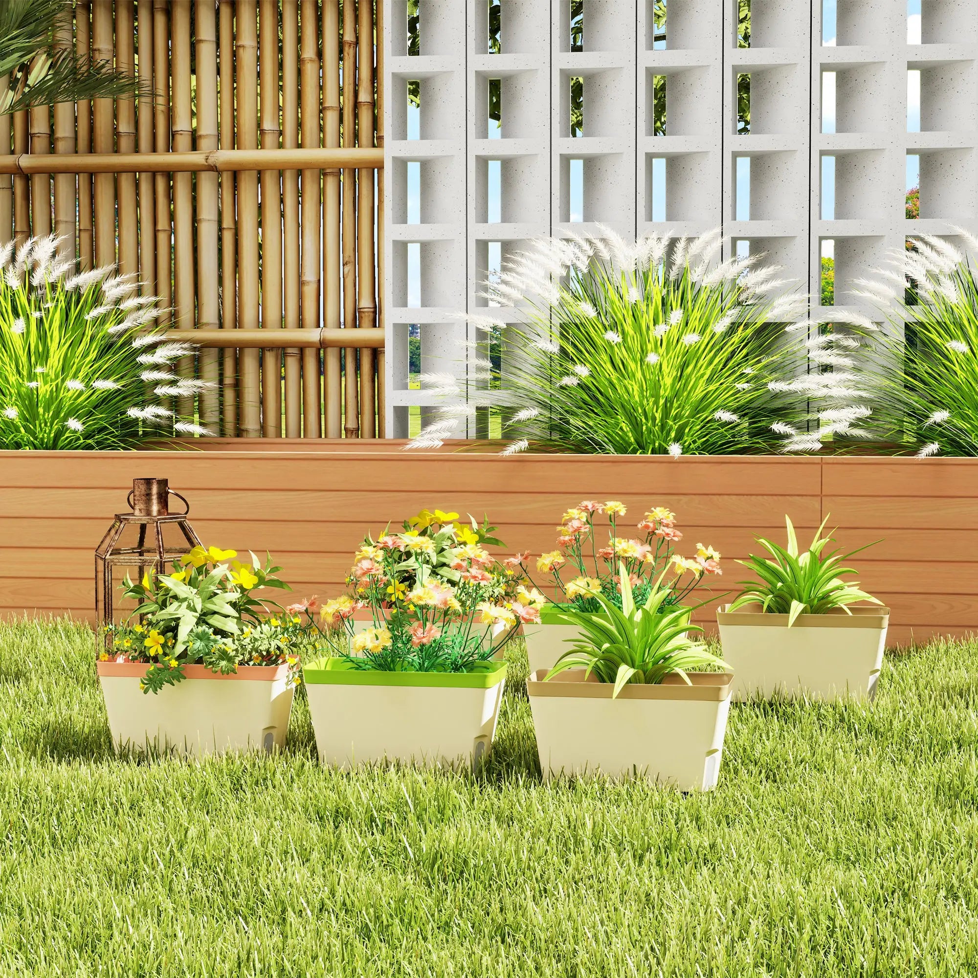 6 Pack Self Watering Flower Pots, 10.5 Inch Planter Box with Water Indicator Garden Accessories at Gallery Canada