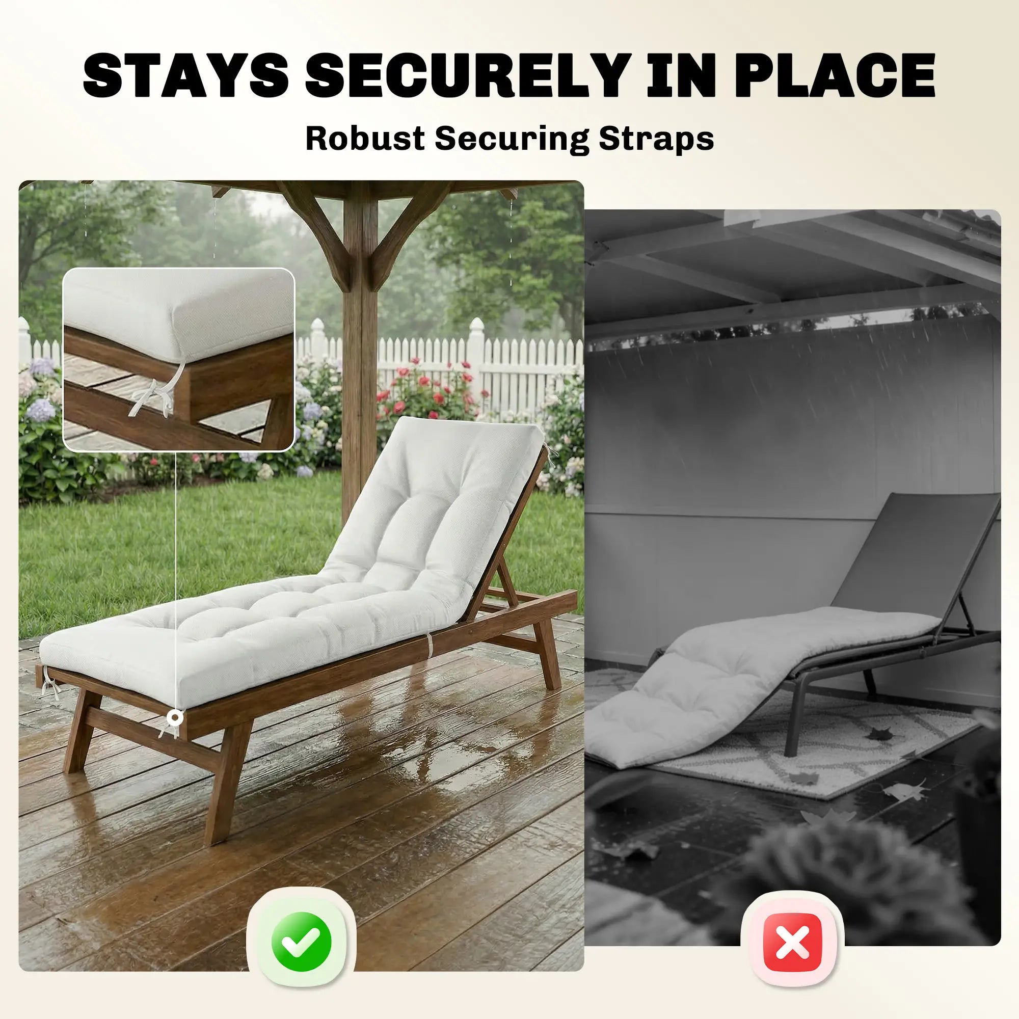 Patio Lounge Chair Cushion, UV50+ With Straps, 78 x 25.6 inch, Cream White Patio Chair Cushions at Gallery Canada